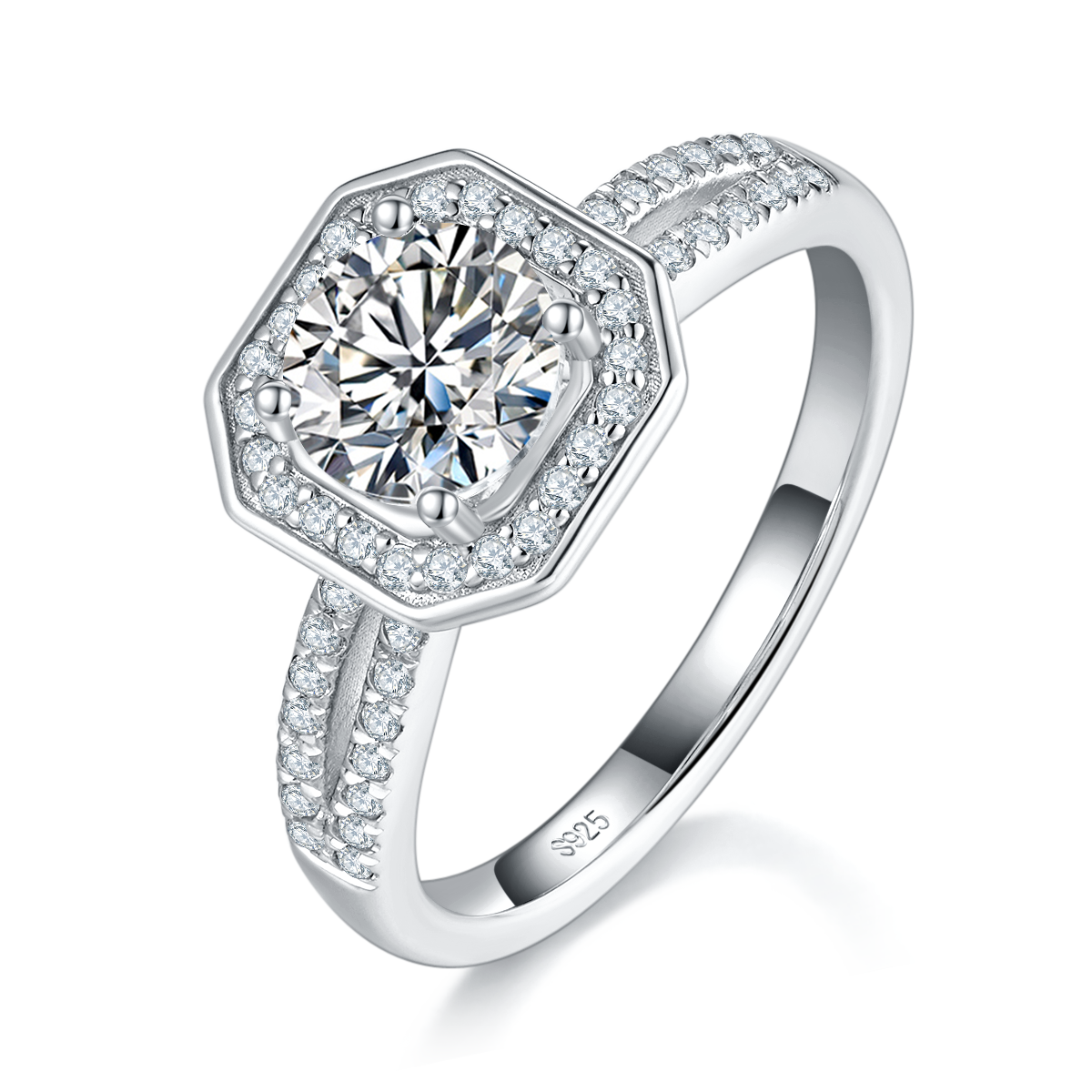 圆包女戒S925银镀白金定制选款主石莫桑钻1.0ct/副石高碳钻