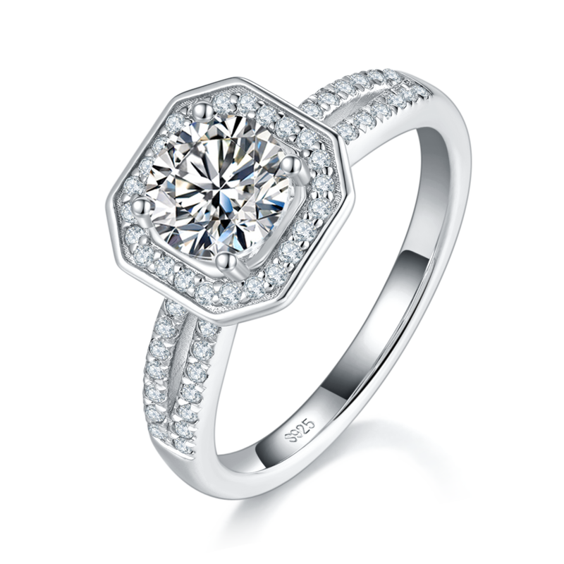 圆包Women's RingS925银镀白金定制选款主石Moissanite1.0ct/副石高碳钻