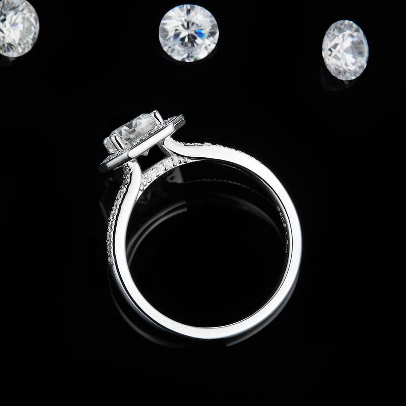 圆包Women's RingS925银镀白金定制选款主石Moissanite1.0ct/副石高碳钻