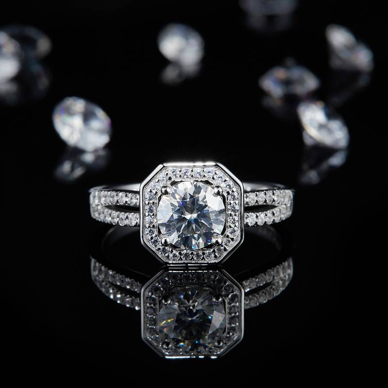 圆包Women's RingS925银镀白金定制选款主石Moissanite1.0ct/副石高碳钻