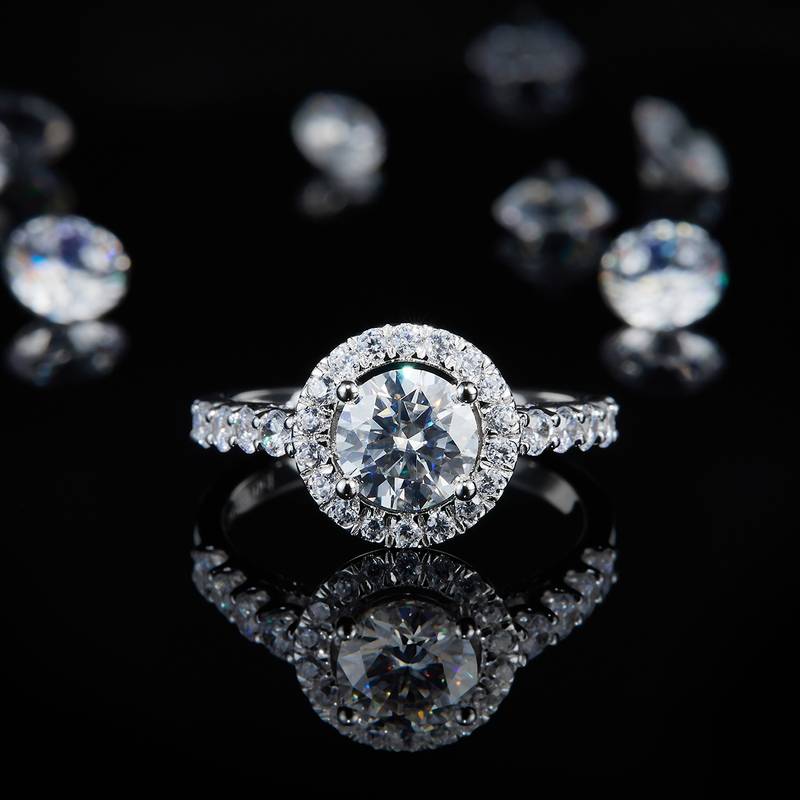 圆包女戒S925银镀白金定制选款主石莫桑钻1.0ct/副石高碳钻