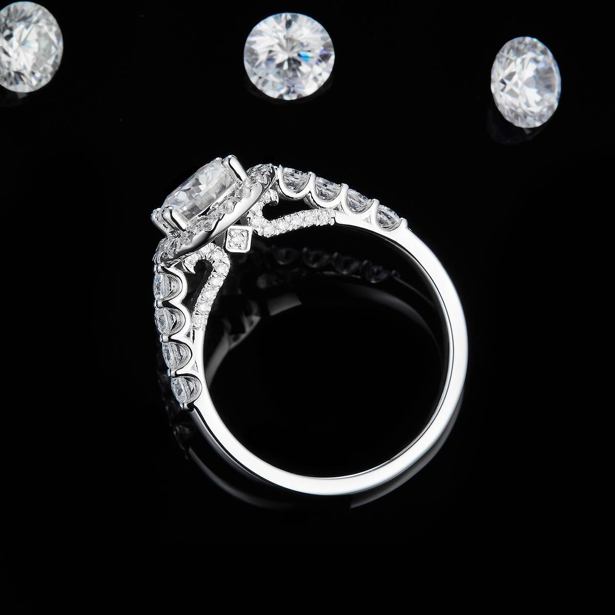 圆包女戒S925银镀白金定制选款主石莫桑钻1.0ct/副石高碳钻