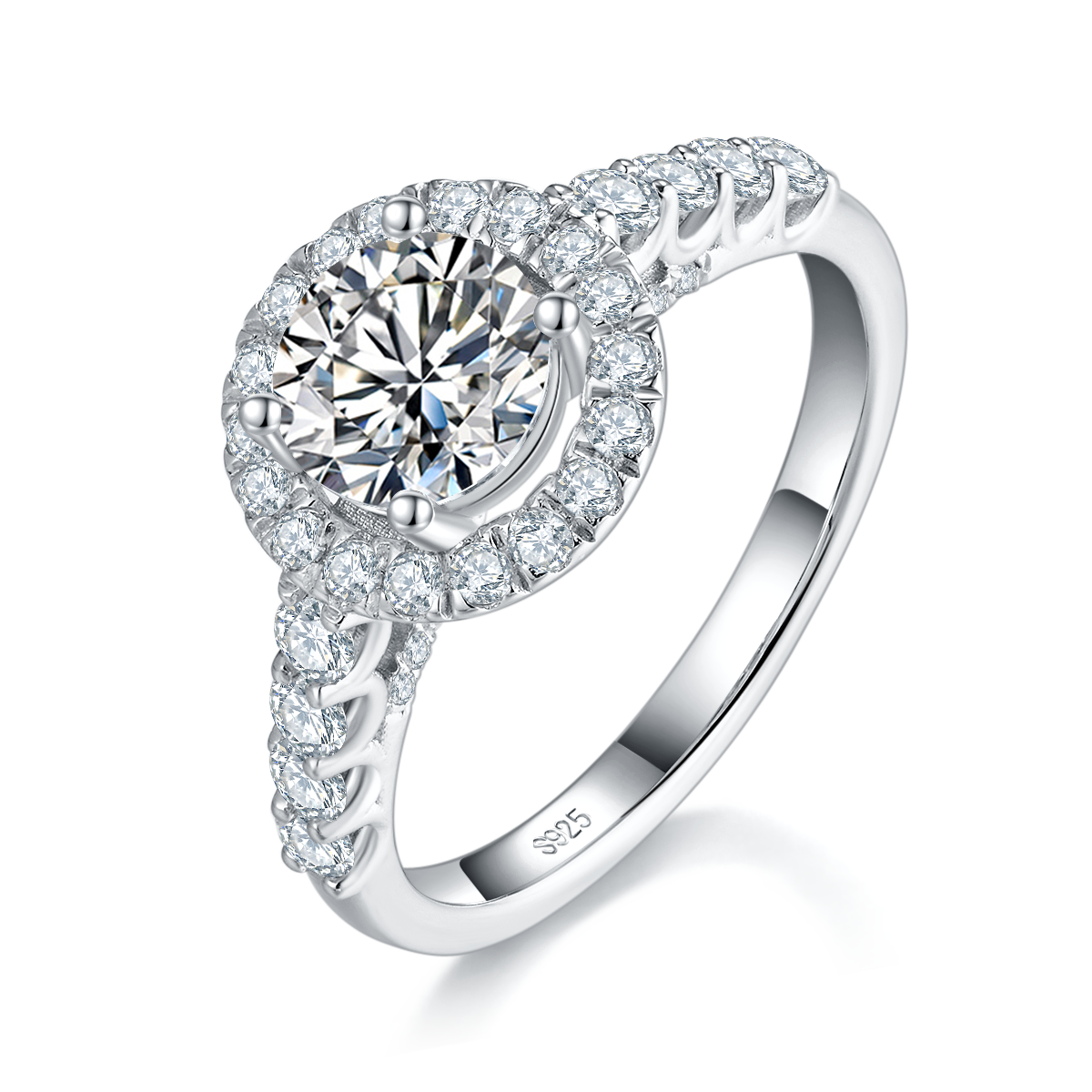 圆包女戒S925银镀白金定制选款主石莫桑钻1.0ct/副石高碳钻