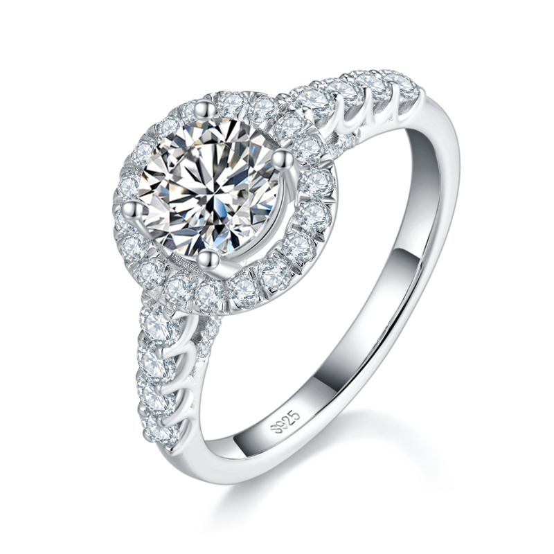 圆包女戒S925银镀白金定制选款主石莫桑钻1.0ct/副石高碳钻