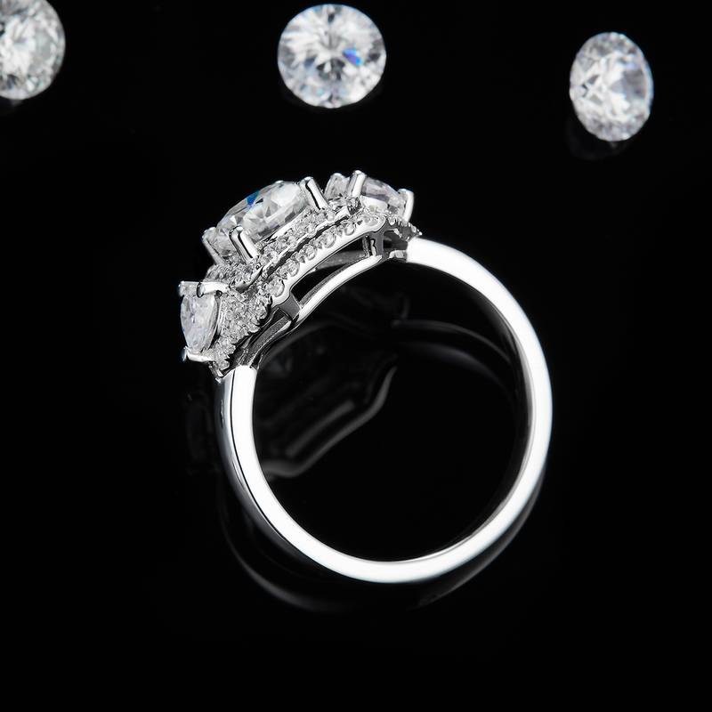 三石款方包Women's RingS925银镀白金定制选款主石Moissanite1.0ct/副石高碳钻