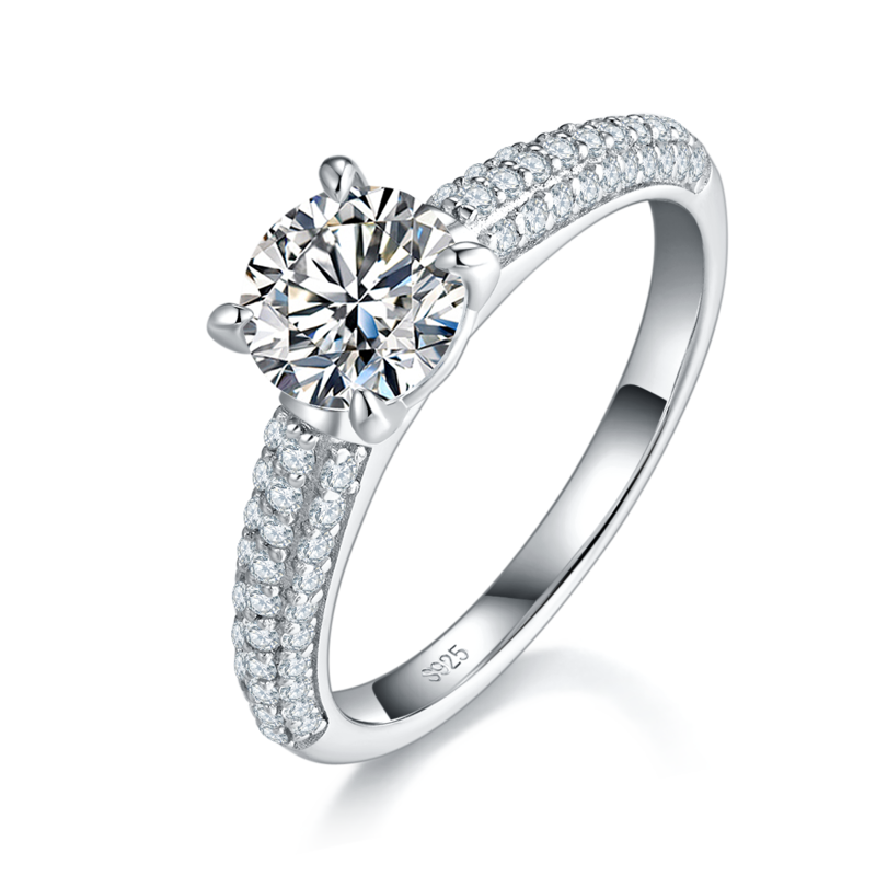 单头Women's RingS925银镀白金定制选款主石Moissanite1.0ct/副石高碳钻