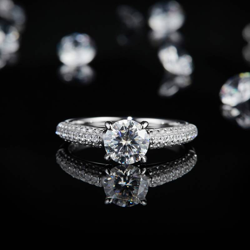 单头Women's RingS925银镀白金定制选款主石Moissanite1.0ct/副石高碳钻