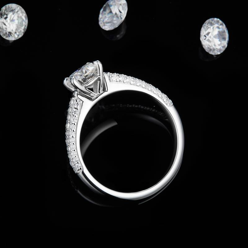 单头Women's RingS925银镀白金定制选款主石Moissanite1.0ct/副石高碳钻