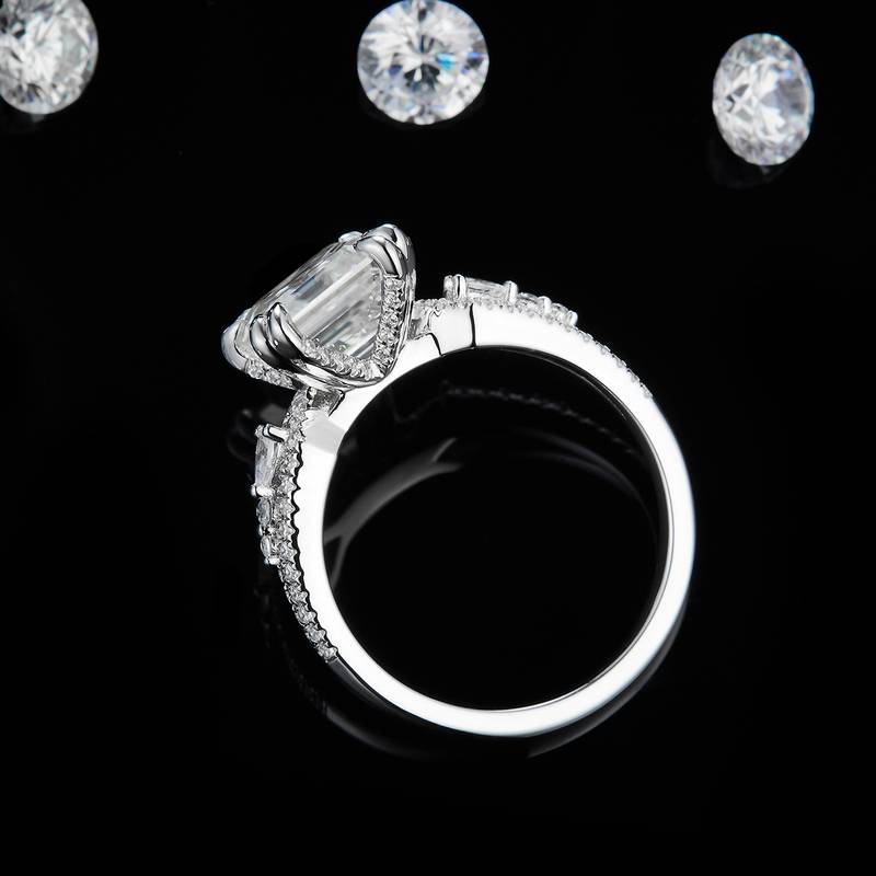 Affordable Luxury方钻Women's RingS925银镀白金定制选款主石Moissanite2.5ct/副石高碳钻