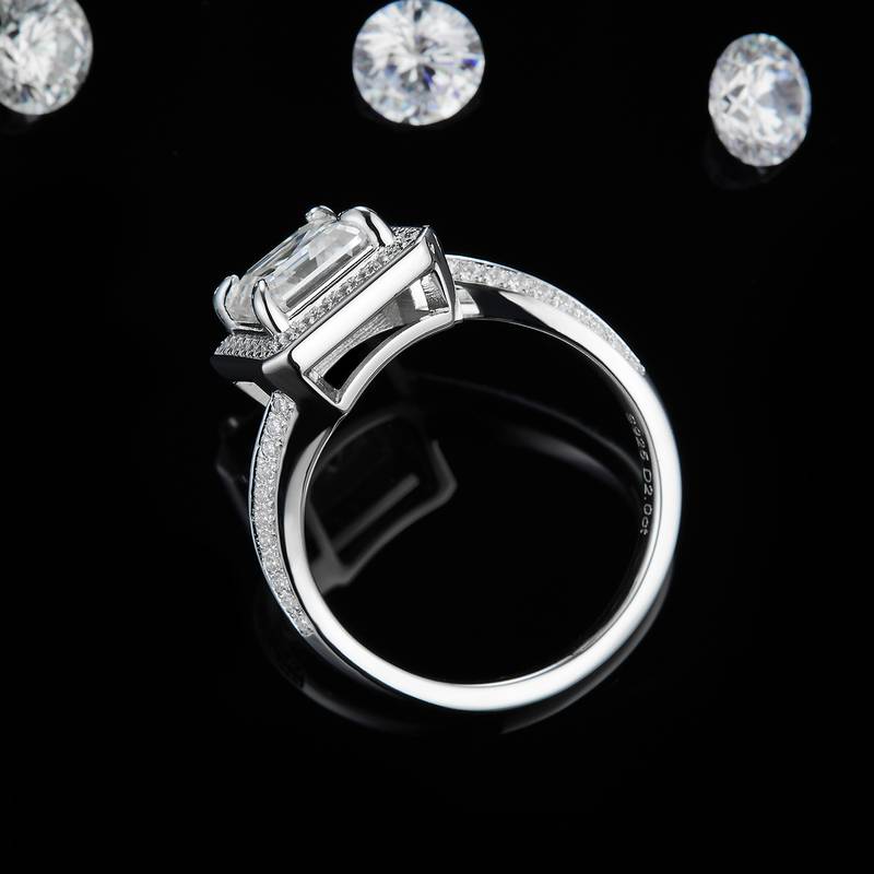 扭臂方钻Women's RingS925银镀白金定制选款主石Moissanite2.0ct/副石高碳钻