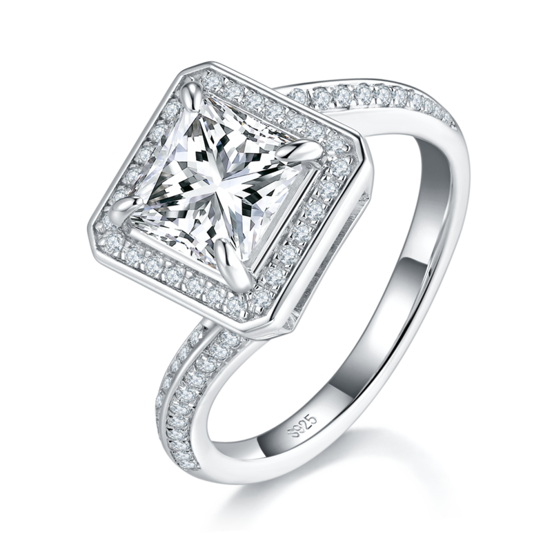 扭臂方钻Women's RingS925银镀白金定制选款主石Moissanite2.0ct/副石高碳钻