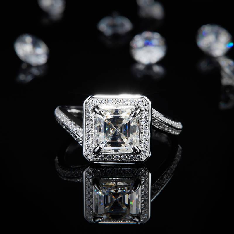 扭臂方钻Women's RingS925银镀白金定制选款主石Moissanite2.0ct/副石高碳钻