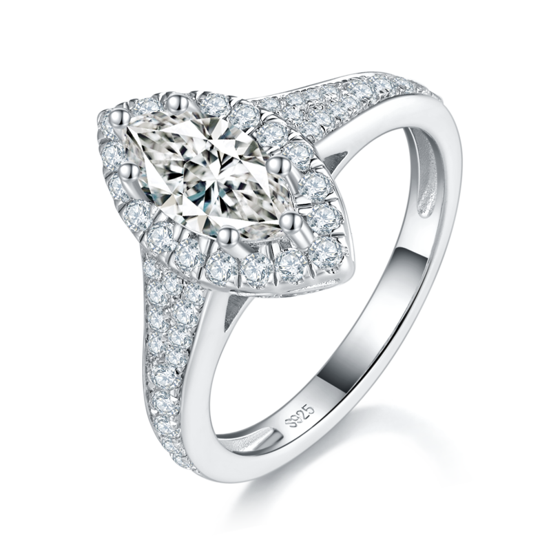Affordable Luxury马眼钻Women's RingS925银镀白金定制选款主石Moissanite1.0ct/副石高碳钻