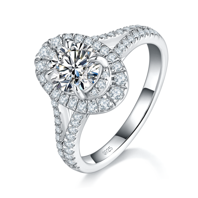 Affordable LuxuryY臂蛋形钻Women's RingS925银镀白金定制选款主石Moissanite1.0ct/副石高碳钻