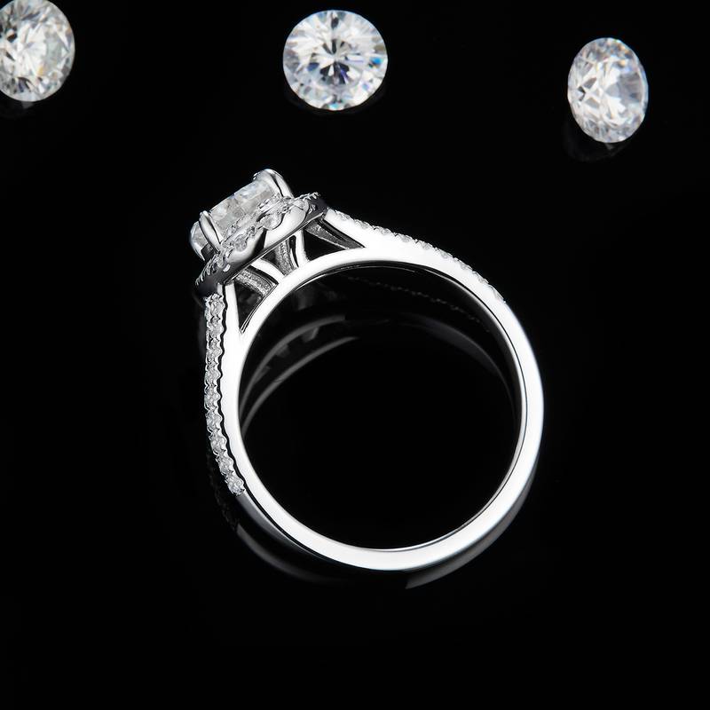Affordable LuxuryY臂蛋形钻Women's RingS925银镀白金定制选款主石Moissanite1.0ct/副石高碳钻