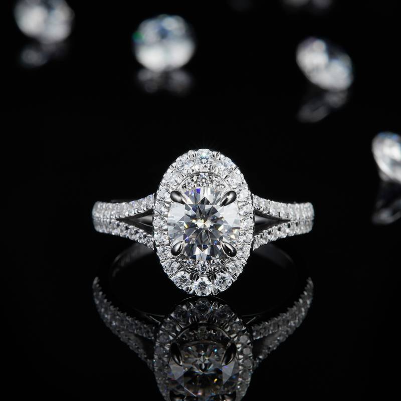 Affordable LuxuryY臂蛋形钻Women's RingS925银镀白金定制选款主石Moissanite1.0ct/副石高碳钻