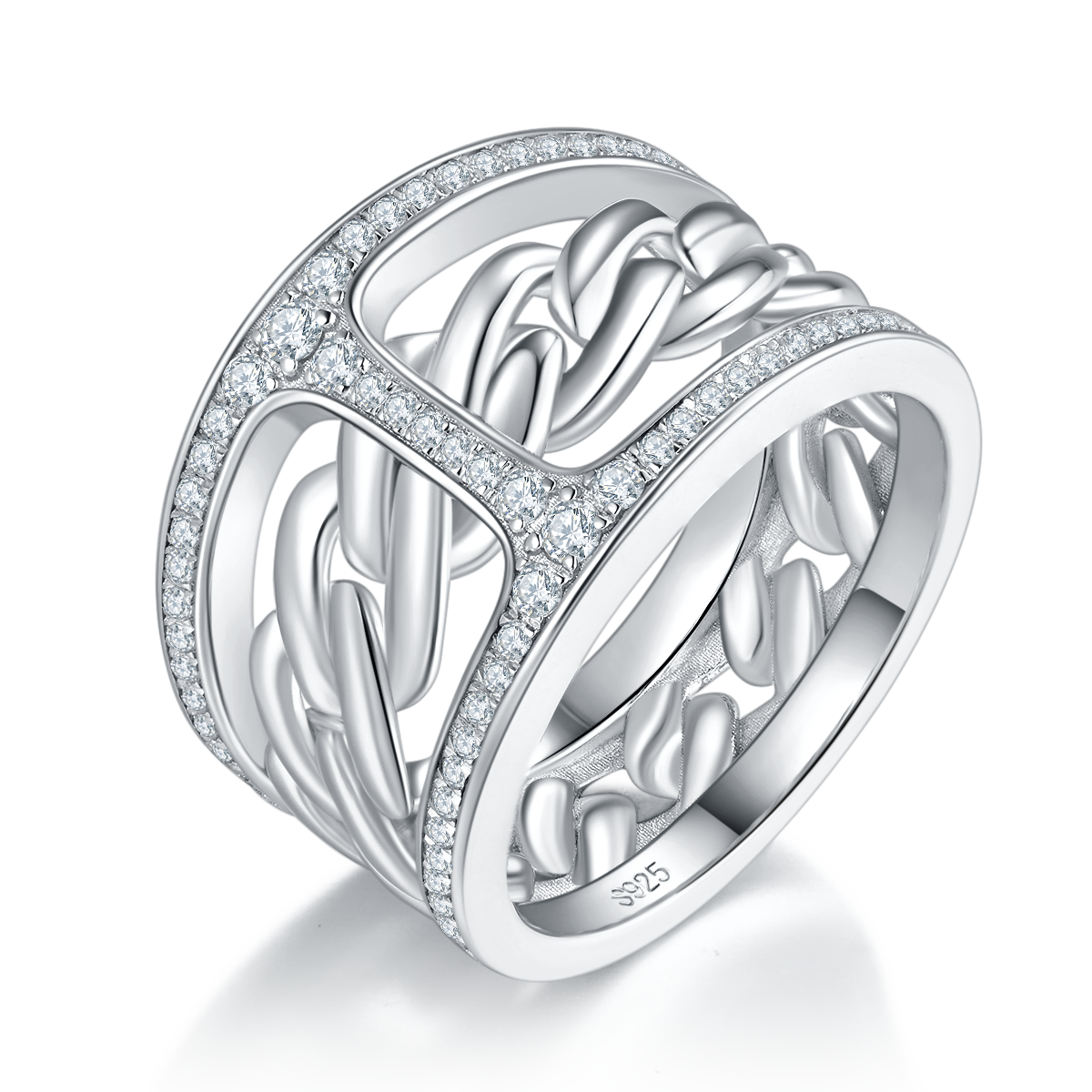 I-shaped S925 Silver Plated Platinum Men's Ring Customized Selection Side Stone Moissanite 0.41ct
