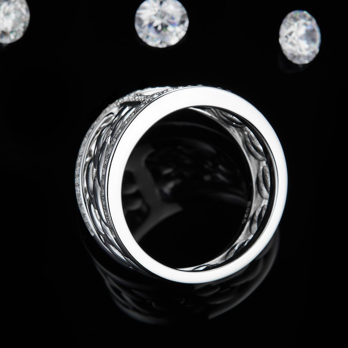 I-shaped S925 Silver Plated Platinum Men's Ring Customized Selection Side Stone Moissanite 0.41ct