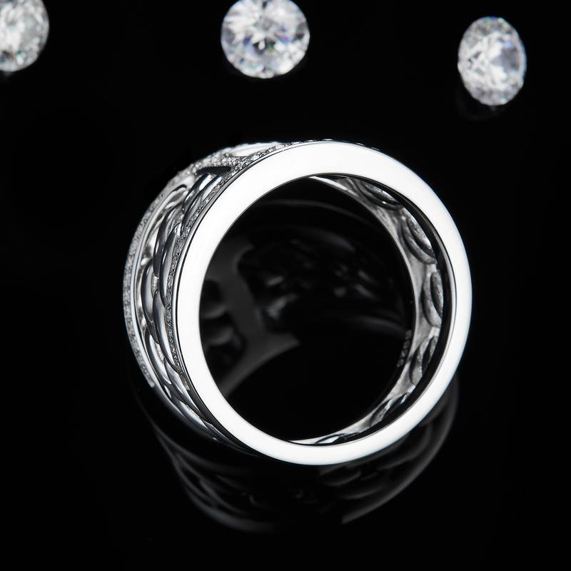 工字形排戒S925银镀白金Men's Ring定制选款副石Moissanite0.41ct