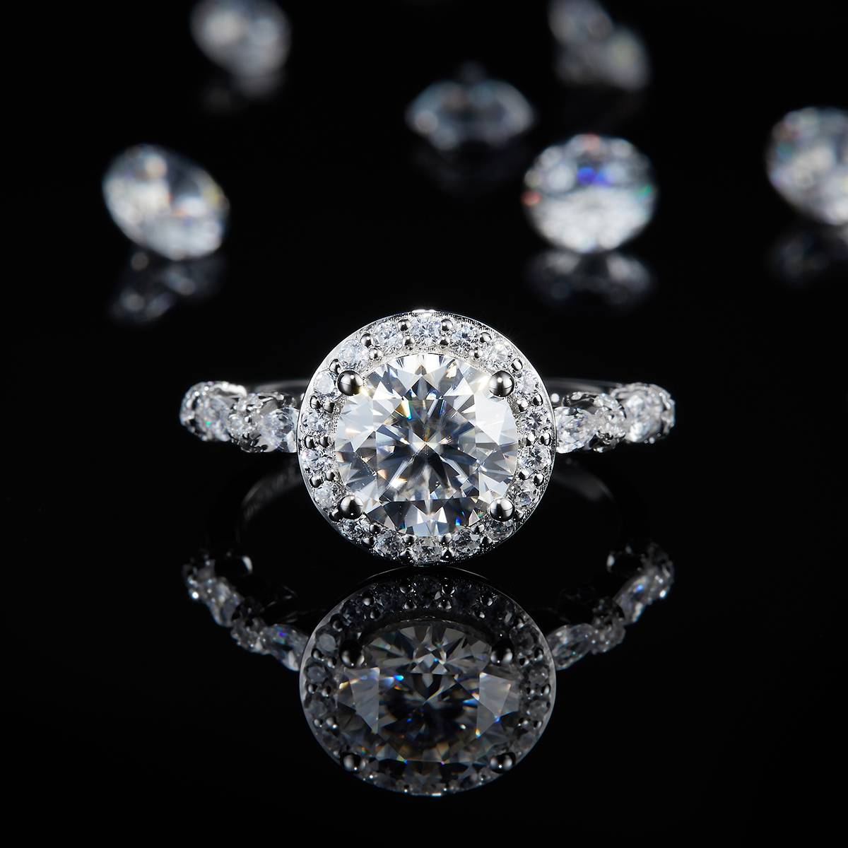 Round Bag Women's Ring S925 Silver Plated Platinum Customized Selection Main Stone Moissanite 2.0ct/Side Stone Cubic Zirconia
