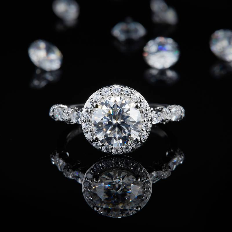 圆包Women's RingS925银镀白金定制选款主石Moissanite2.0ct/副石高碳钻