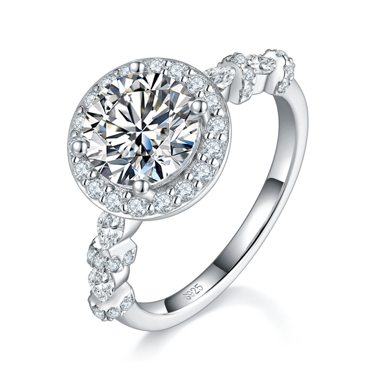 Round Bag Women's Ring S925 Silver Plated Platinum Customized Selection Main Stone Moissanite 2.0ct/Side Stone Cubic Zirconia
