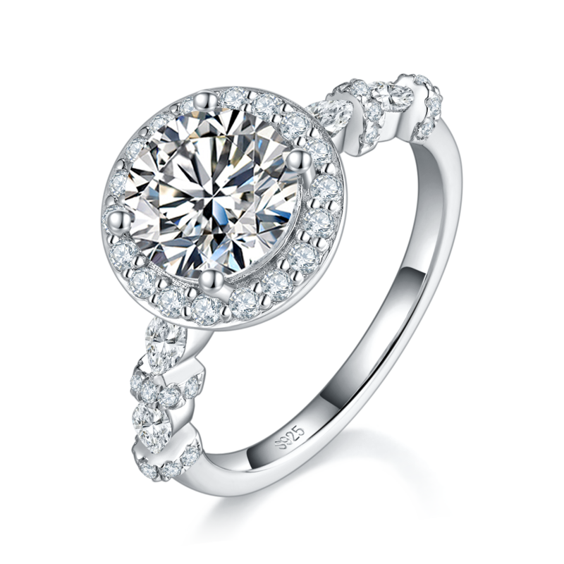 圆包Women's RingS925银镀白金定制选款主石Moissanite2.0ct/副石高碳钻