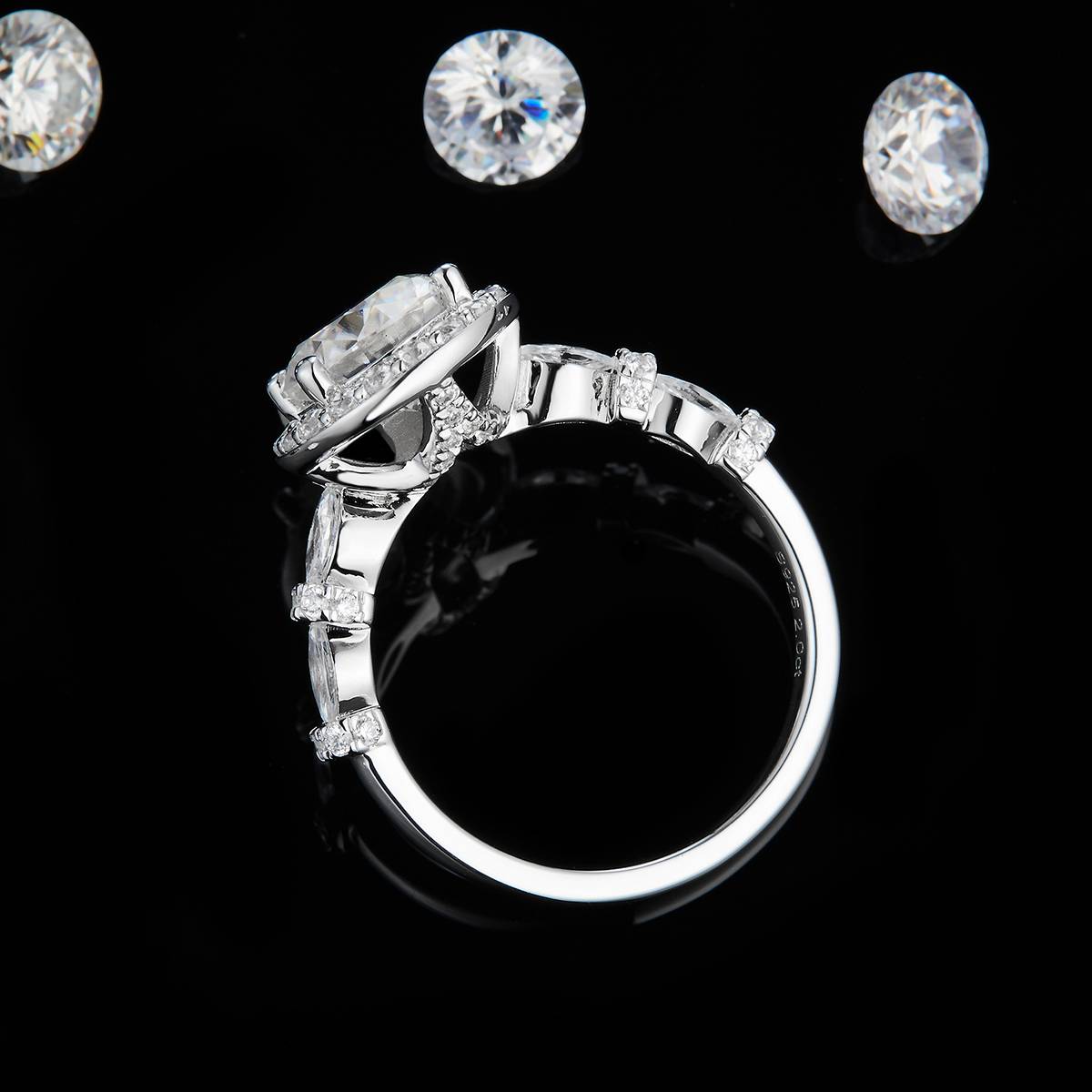 Round Bag Women's Ring S925 Silver Plated Platinum Customized Selection Main Stone Moissanite 2.0ct/Side Stone Cubic Zirconia