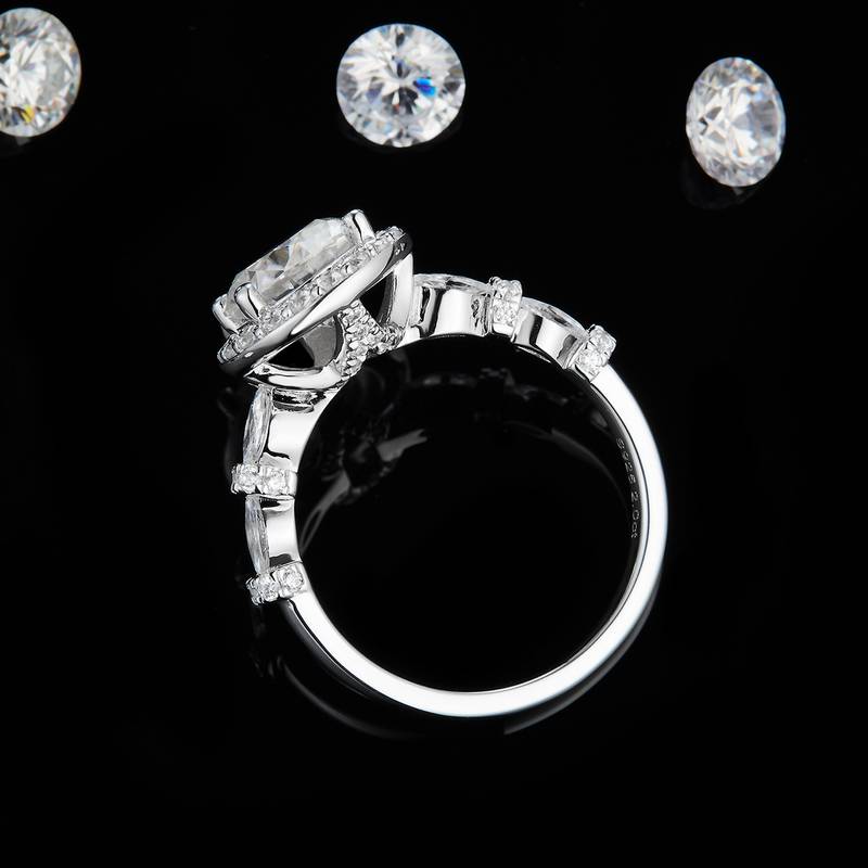 圆包Women's RingS925银镀白金定制选款主石Moissanite2.0ct/副石高碳钻