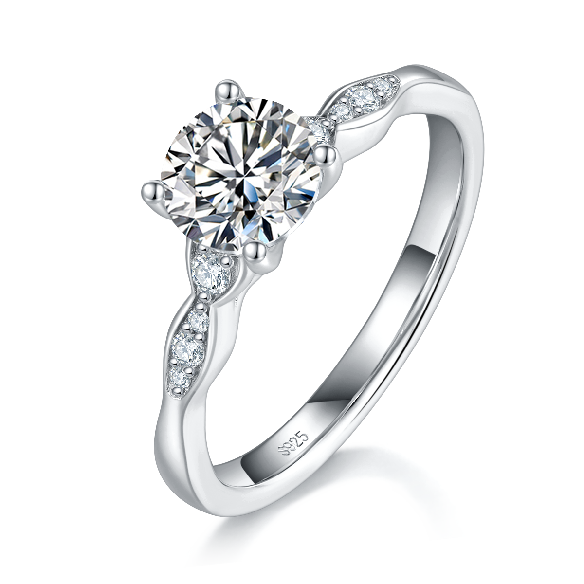 Four Claw Women's Ring S925 Silver Plated Platinum Customized Selection Main Stone Moissanite 1.0ct/Side Stone Cubic Zirconia