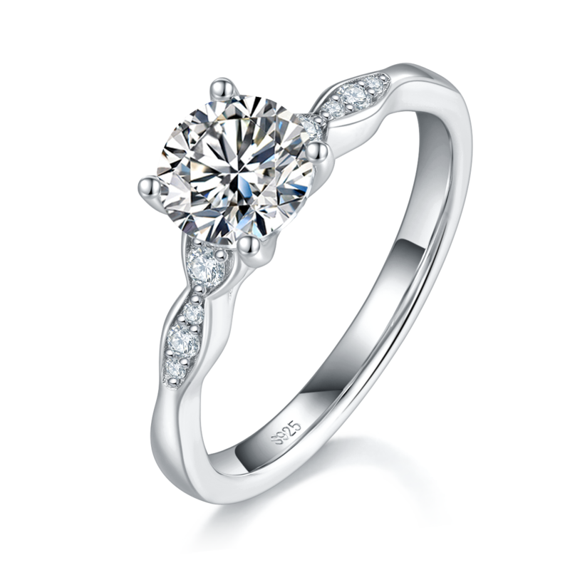 四爪Women's RingS925银镀白金定制选款主石Moissanite1.0ct/副石高碳钻