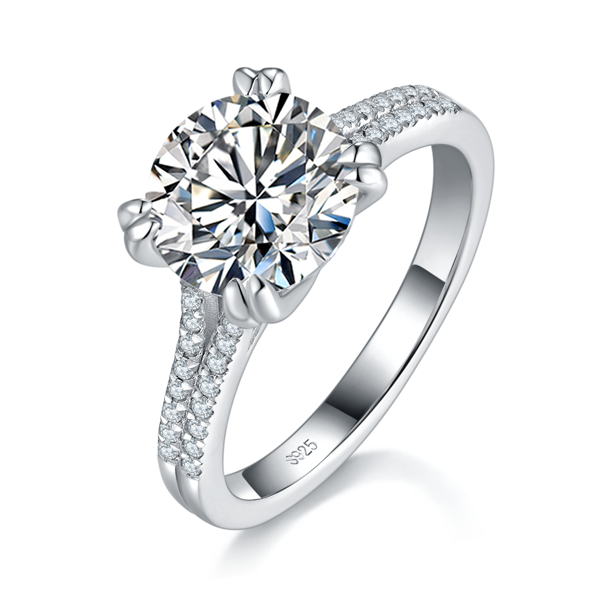 Single Head Women's Ring S925 Silver Plated Platinum Women's Ring Customized Selection Main Stone Moissanite 3.0ct/Side Stone Cubic Zirconia