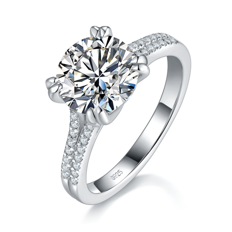 单头Women's RingS925银镀白金Women's Ring定制选款主石Moissanite3.0ct/副石高碳钻