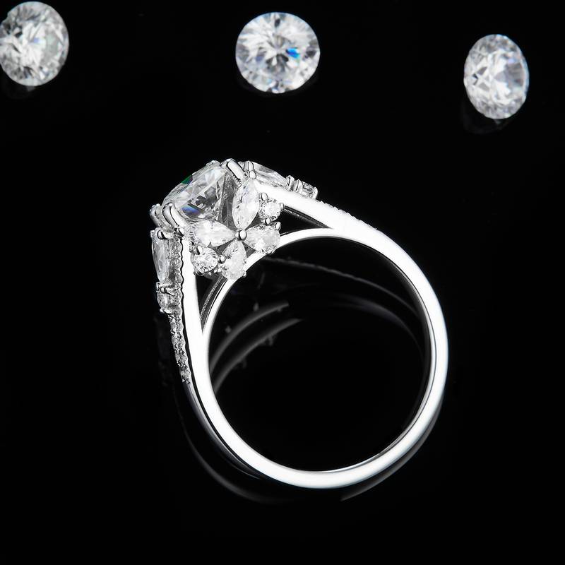 单头Women's RingS925银镀白金Women's Ring定制选款主石Moissanite1.2ct/副石高碳钻