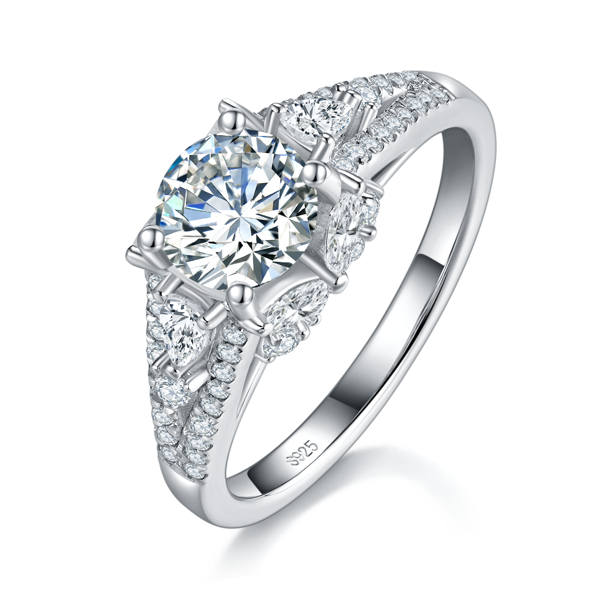 Single Head Women's Ring S925 Silver Plated Platinum Women's Ring Customized Selection Main Stone Moissanite 1.2ct/Side Stone Cubic Zirconia