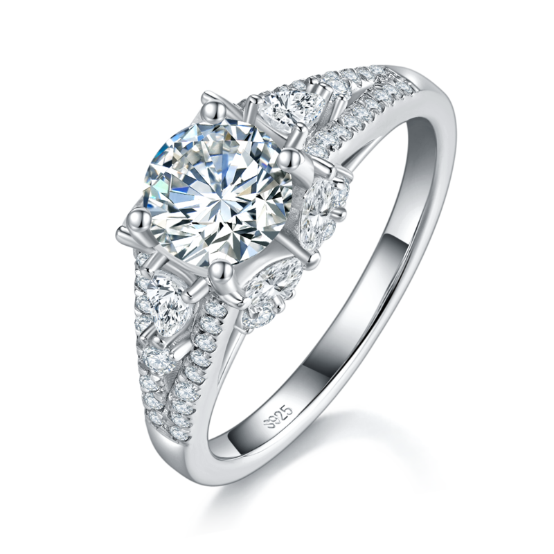 单头Women's RingS925银镀白金Women's Ring定制选款主石Moissanite1.2ct/副石高碳钻