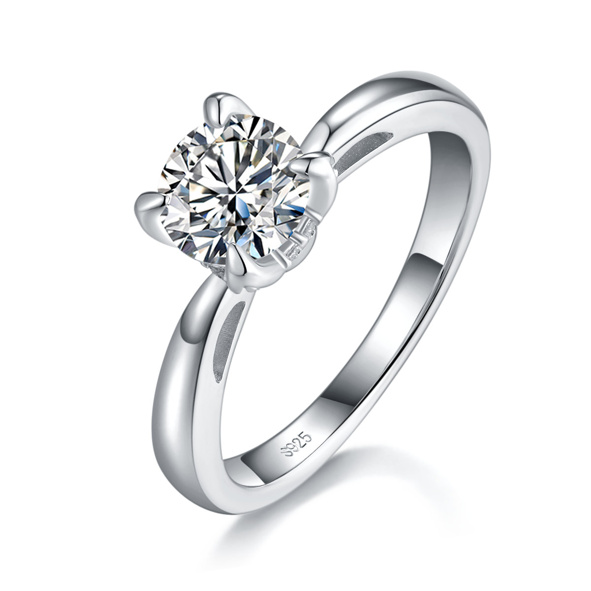 Four Claw S925 Silver Plated Platinum Customized Selection Main Stone Moissanite 1.0ct