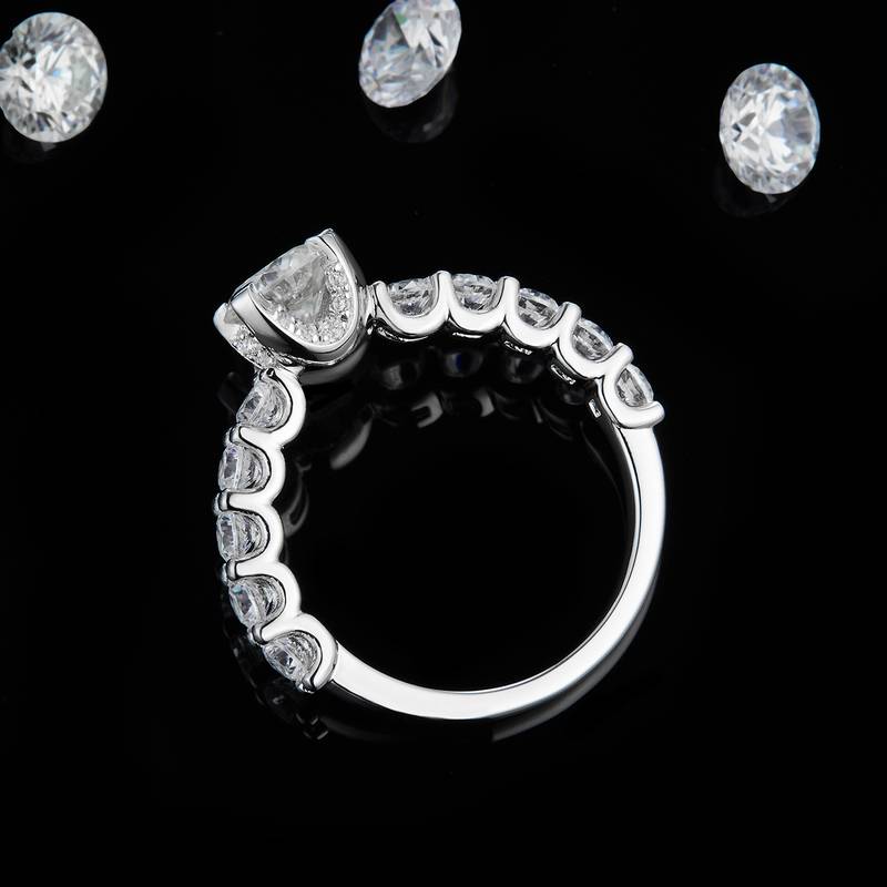 四爪Women's RingS925银镀白金定制选款主石Moissanite1.0ct/副石高碳钻