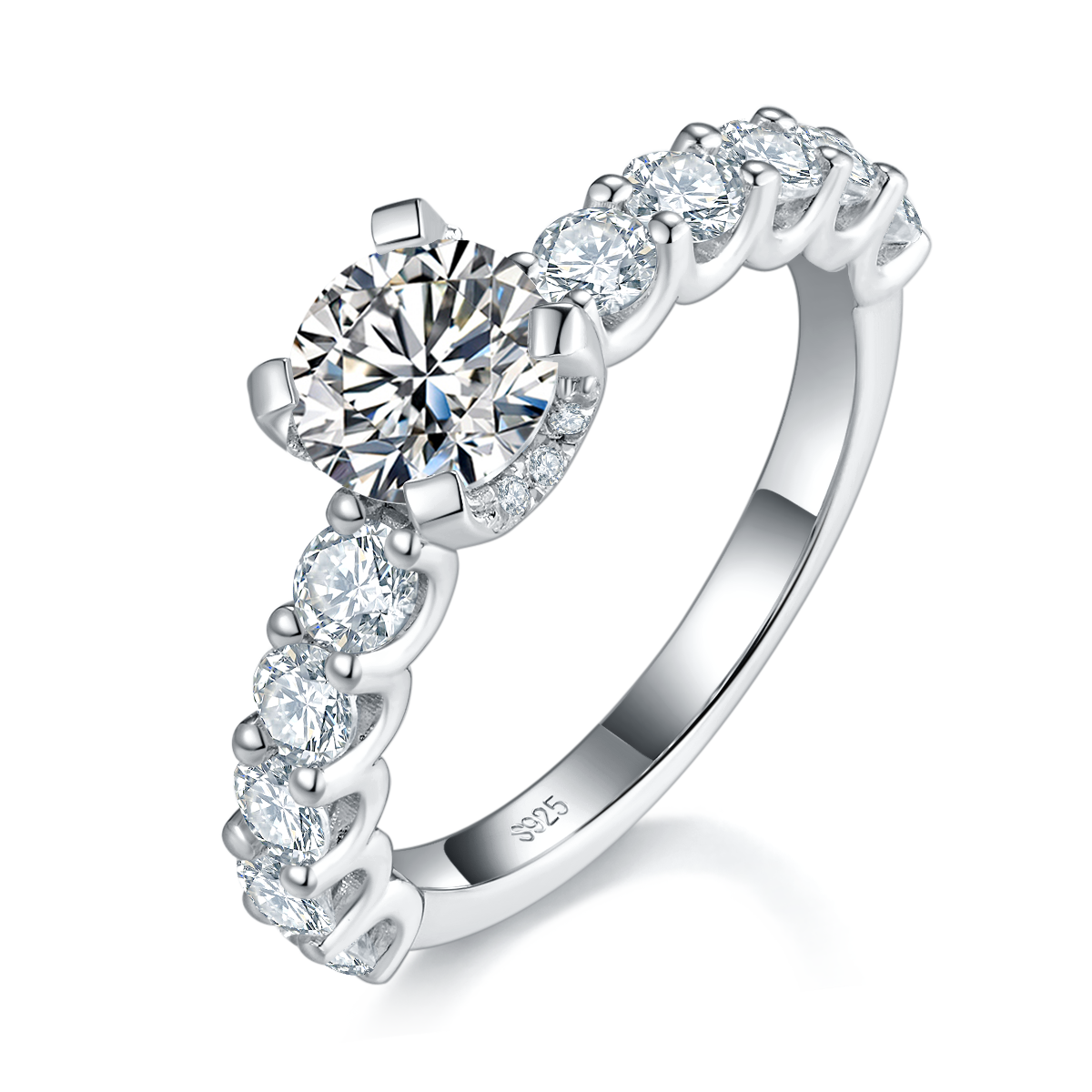 Four Claw Women's Ring S925 Silver Plated Platinum Customized Selection Main Stone Moissanite 1.0ct/Side Stone Cubic Zirconia