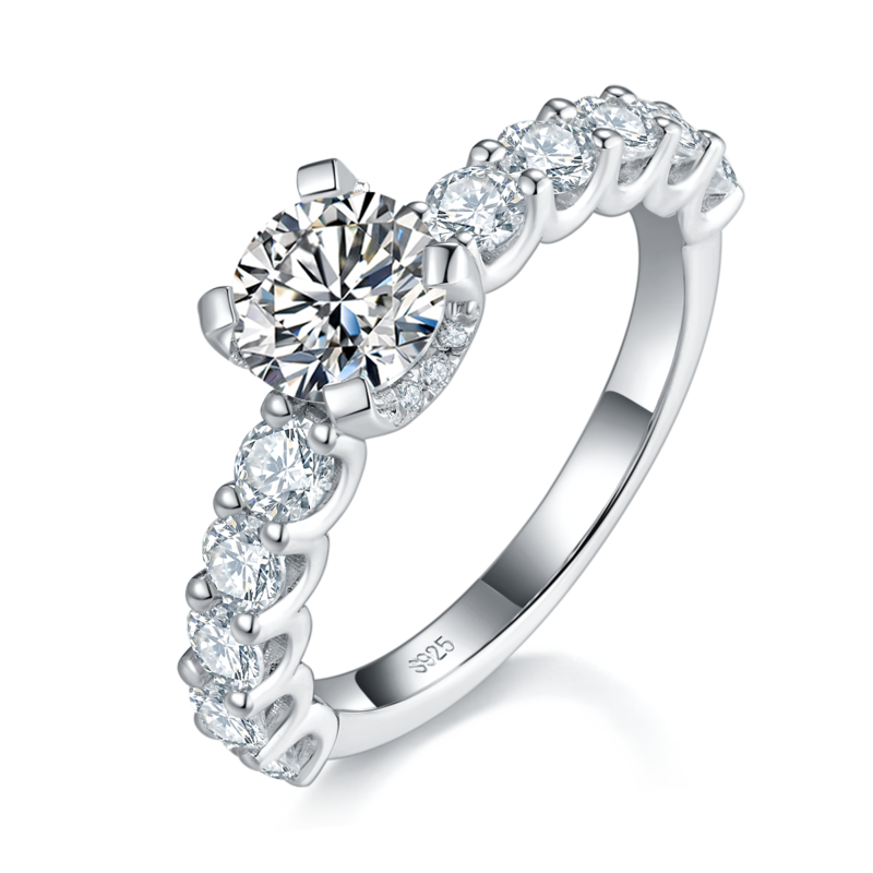 四爪Women's RingS925银镀白金定制选款主石Moissanite1.0ct/副石高碳钻