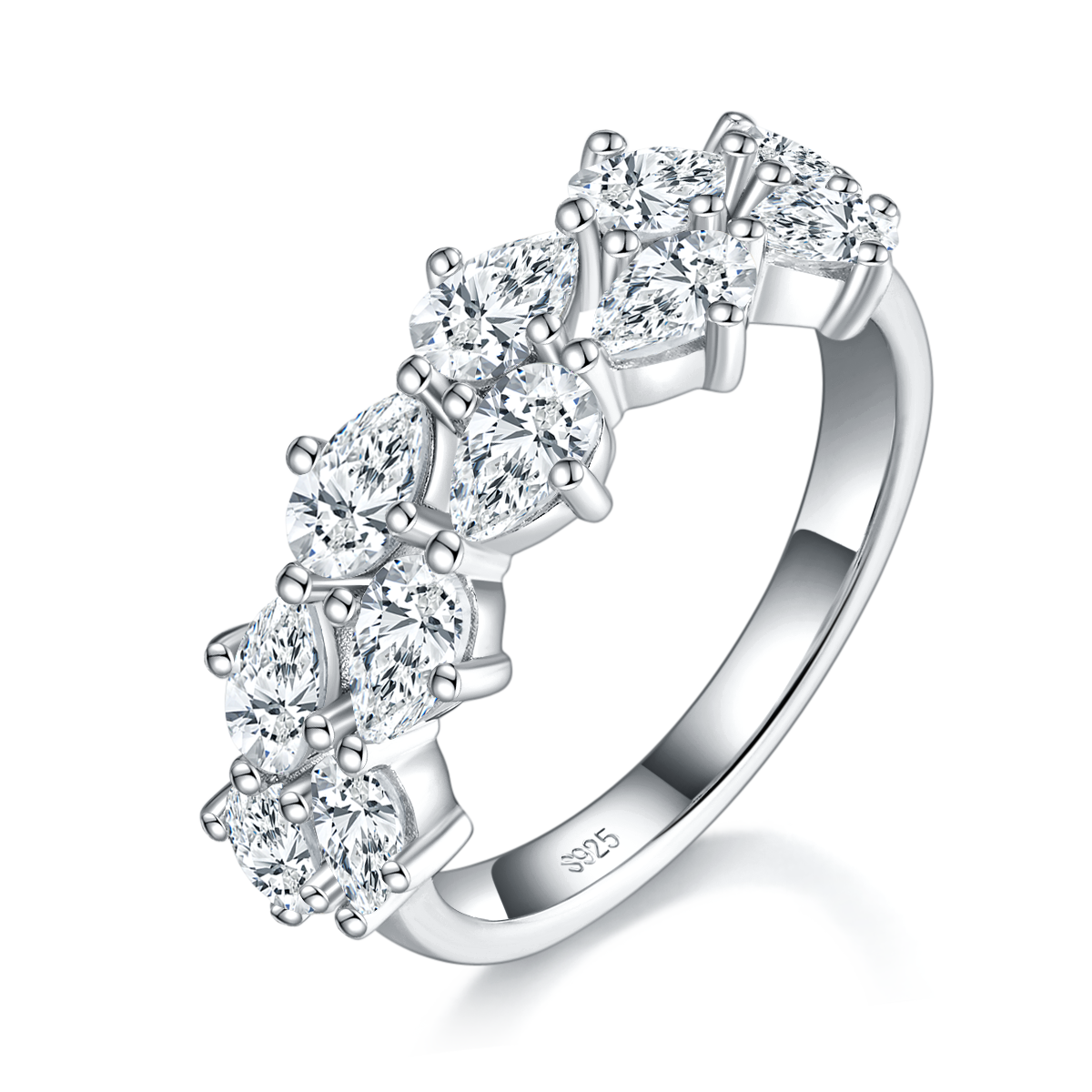 Pearl Diamond Ring S925 Silver Plated Platinum Women's Ring Customized Selection Side Stone Moissanite 3.85ct