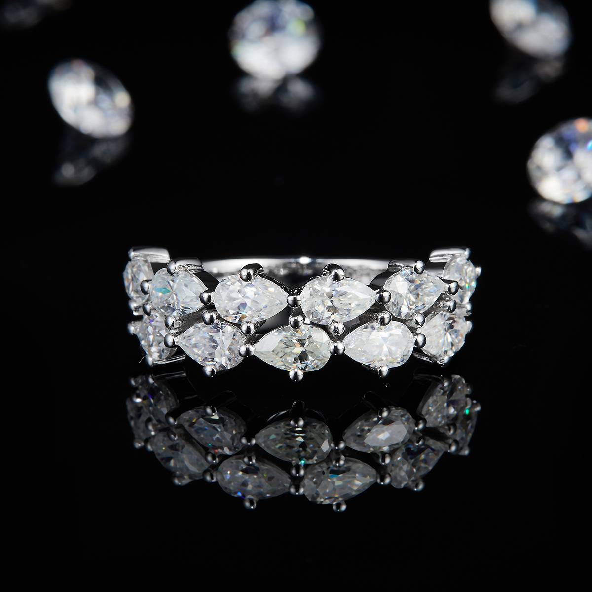Pearl Diamond Ring S925 Silver Plated Platinum Women's Ring Customized Selection Side Stone Moissanite 3.85ct