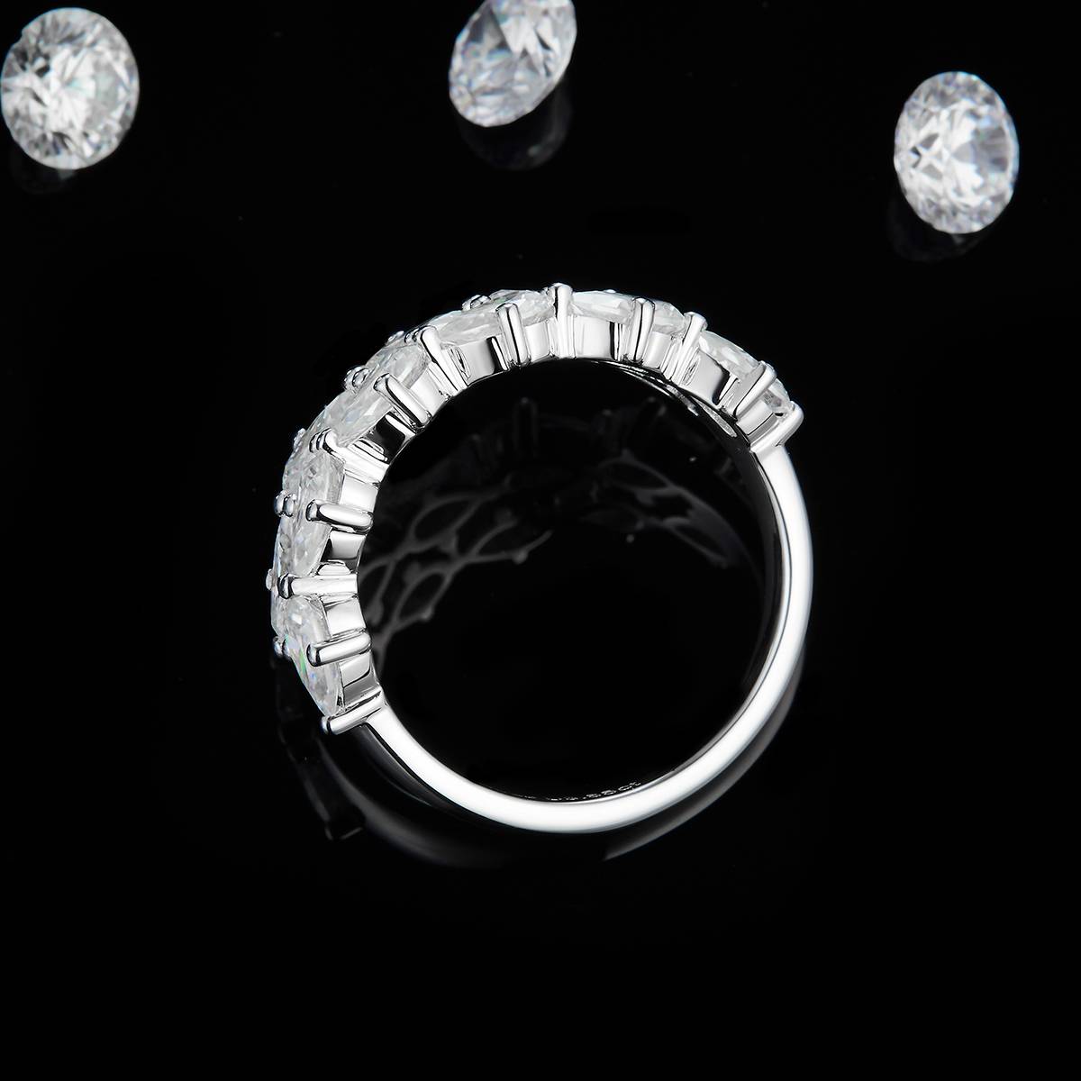 Pearl Diamond Ring S925 Silver Plated Platinum Women's Ring Customized Selection Side Stone Moissanite 3.85ct