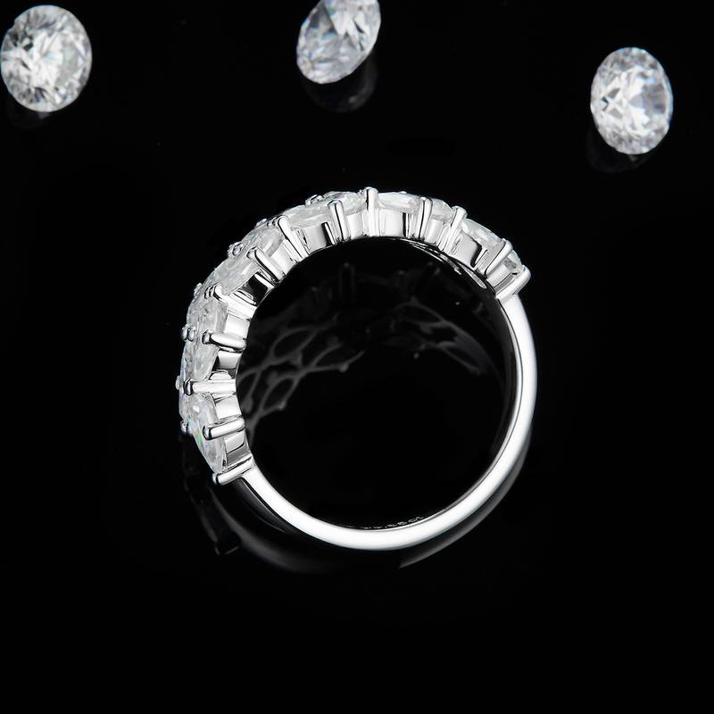 梨形小钻排戒S925银镀白金Women's Ring定制选款副石Moissanite3.85ct