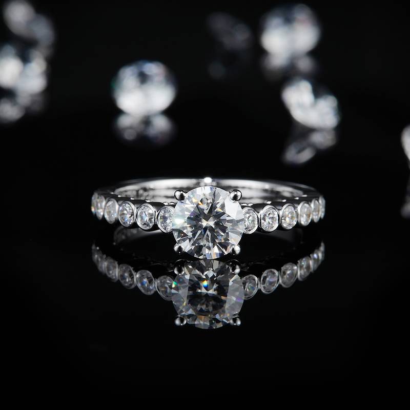 单头Women's RingS925银镀白金定制选款主石Moissanite1.0ct/副石高碳钻