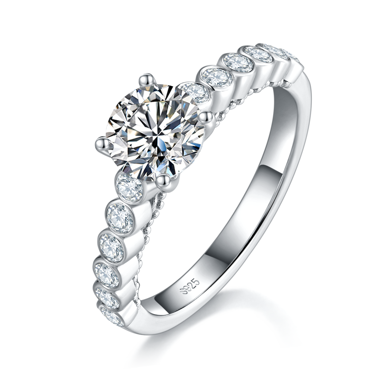 Single Head Women's Ring S925 Silver Plated Platinum Customized Selection Main Stone Moissanite 1.0ct/Side Stone Cubic Zirconia