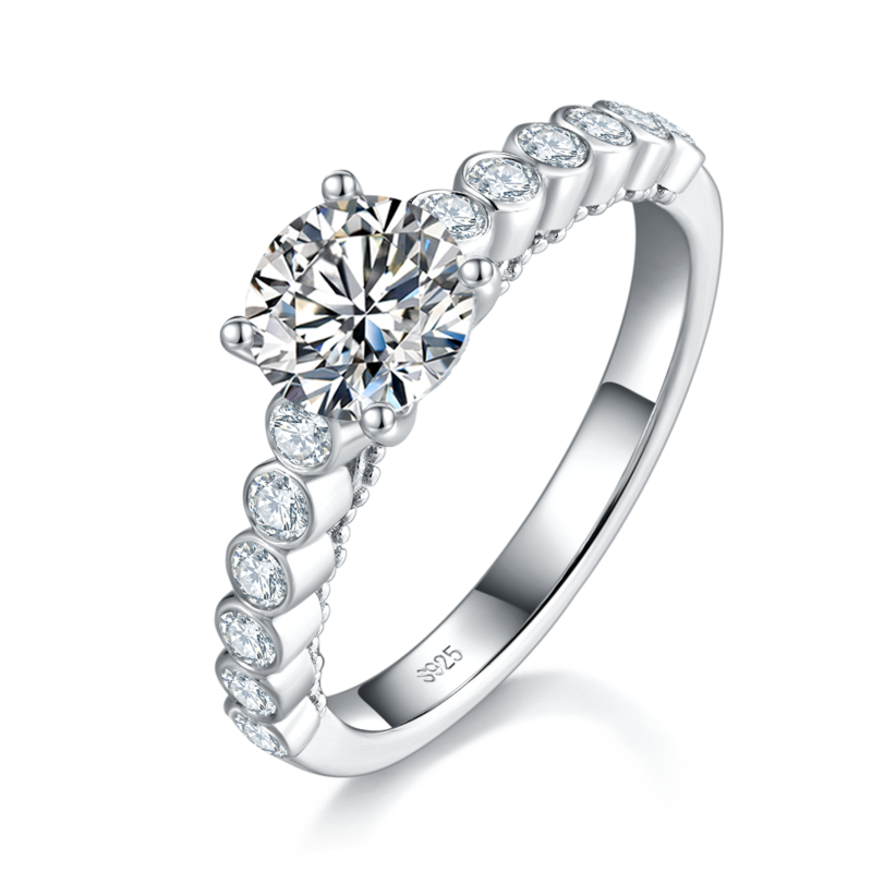 单头Women's RingS925银镀白金定制选款主石Moissanite1.0ct/副石高碳钻