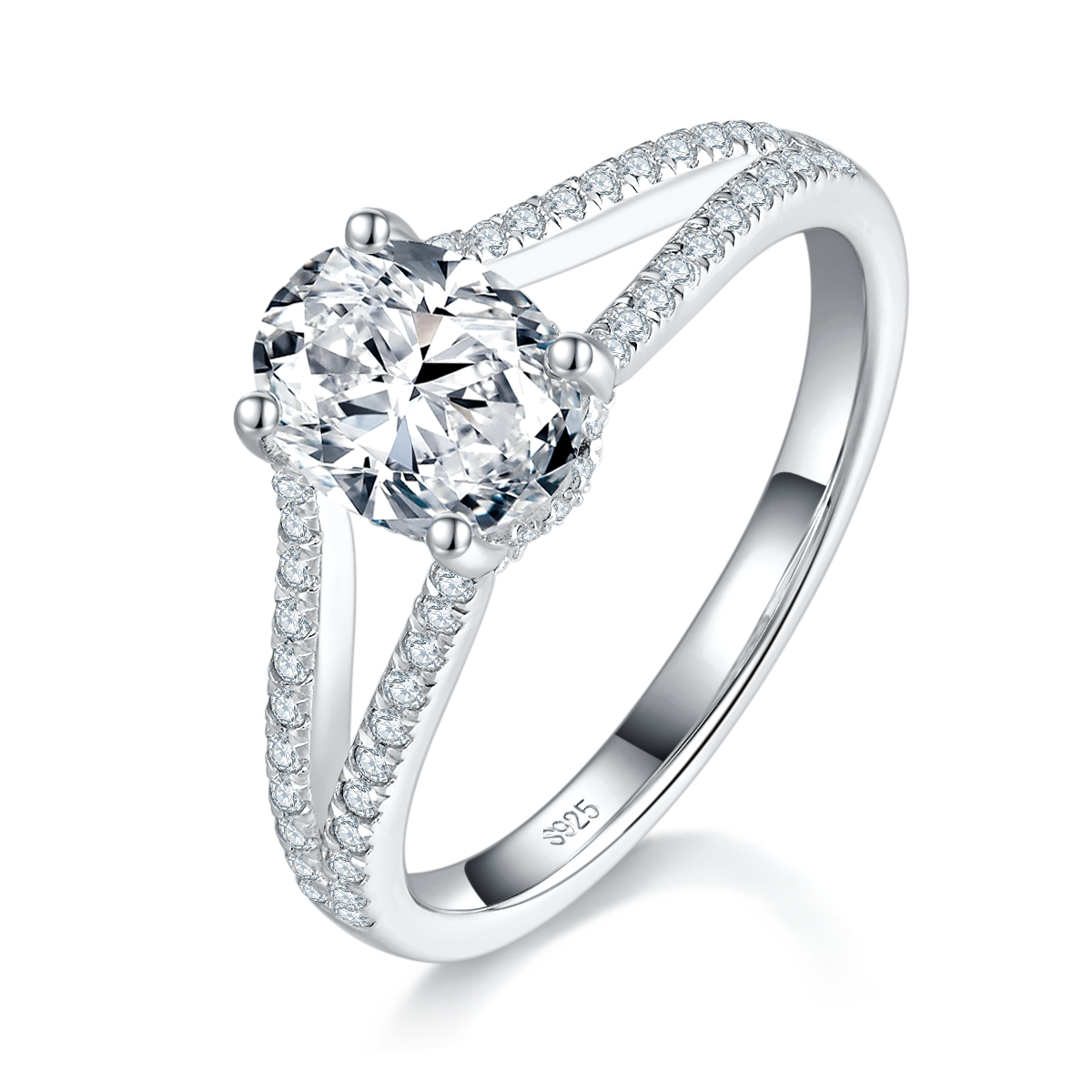 Y-shaped Oval Diamond Women's Ring S925 Silver Plated Platinum Customized Selection Main Stone Moissanite 1.5ct/Side Stone Cubic Zirconia