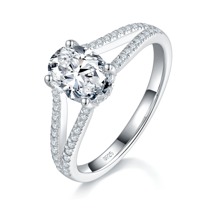 Y臂蛋形钻Women's RingS925银镀白金定制选款主石Moissanite1.5ct/副石高碳钻