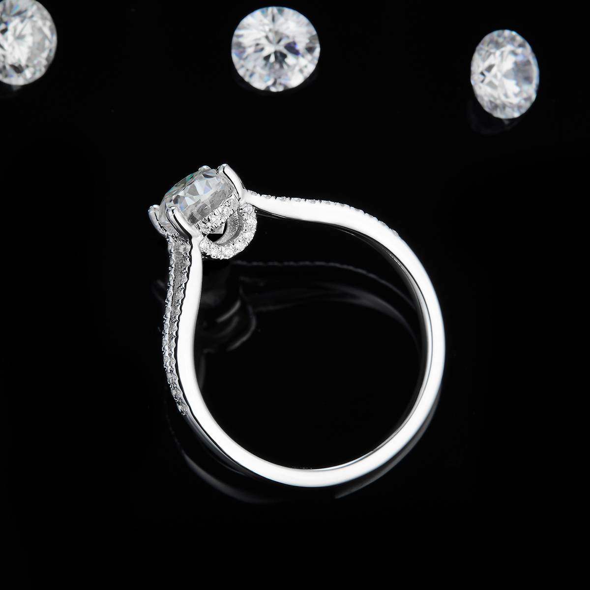 Y-shaped Oval Diamond Women's Ring S925 Silver Plated Platinum Customized Selection Main Stone Moissanite 1.5ct/Side Stone Cubic Zirconia